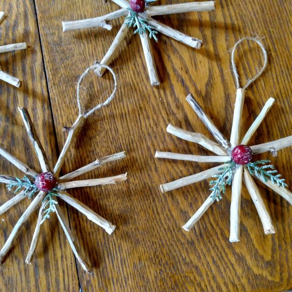 10 Real Wood Sticks Twigs Rustic Hanging Christmas Tree Ornaments Starburst - Picture 9 of 10